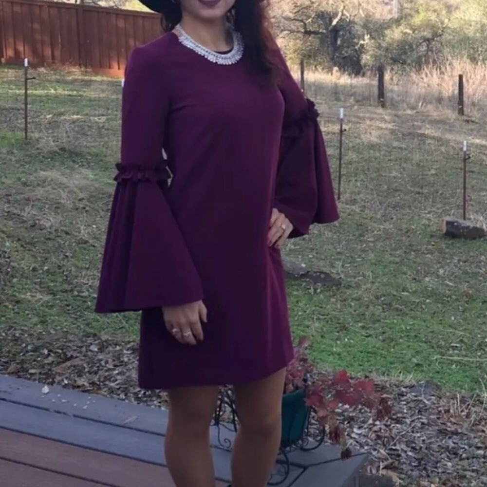 Milly Cady Bell Sleeve Dress Merlot Mini Dress size 0 - Picture 3 of 7